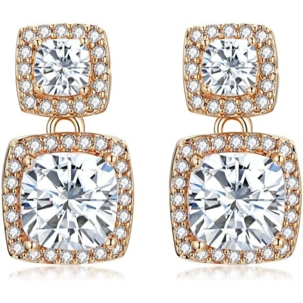 Women's Crystal Cute Double Halo Gold Plated Lightweight White Earrings
